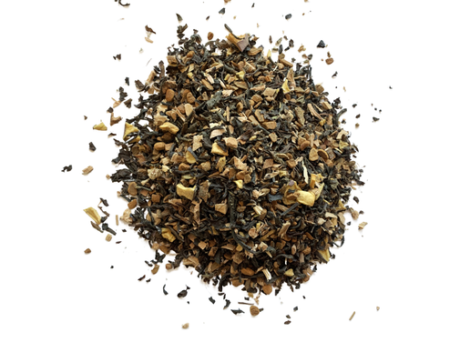 Harvest loose leaf tea with apple pieces, cinnamon, and sage visible