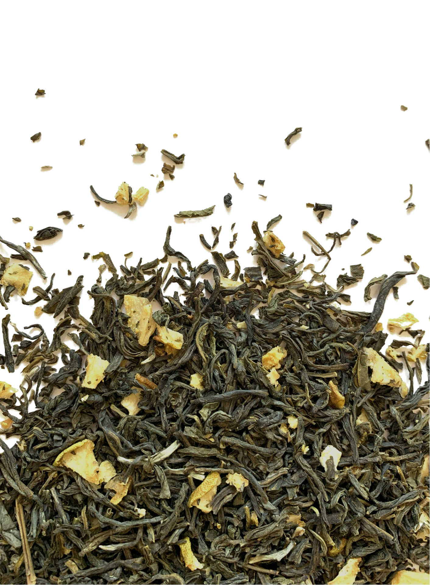 Pear & Petal loose leaf jasmine green tea blend with pear and jasmine flowers visible